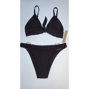Robin Piccone Bikini Swim Top M Color BLack  Bottom Mid Rise Ribbed Sz M#10